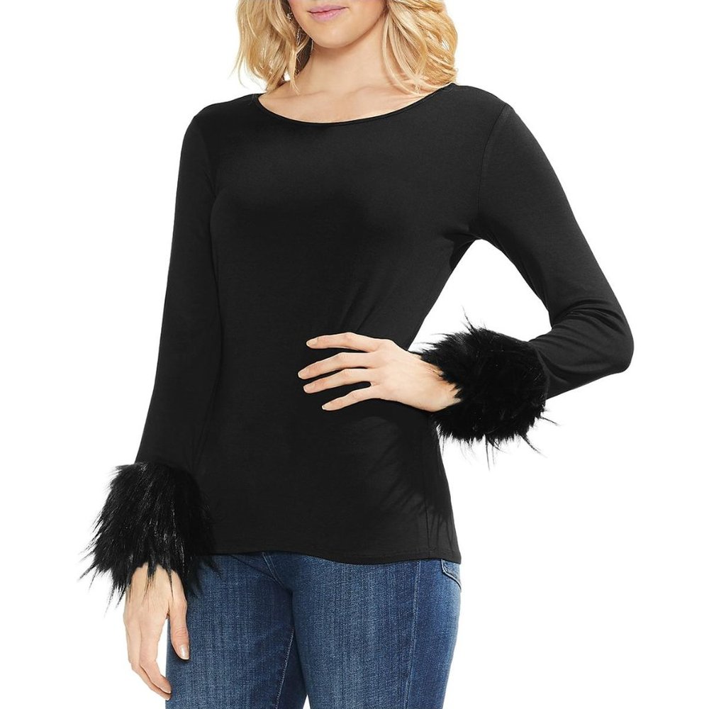 Vince Camuto Women's Faux Fur Long Sleeve Top 1X